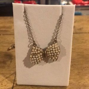 Gold and Pearl Bow Necklace